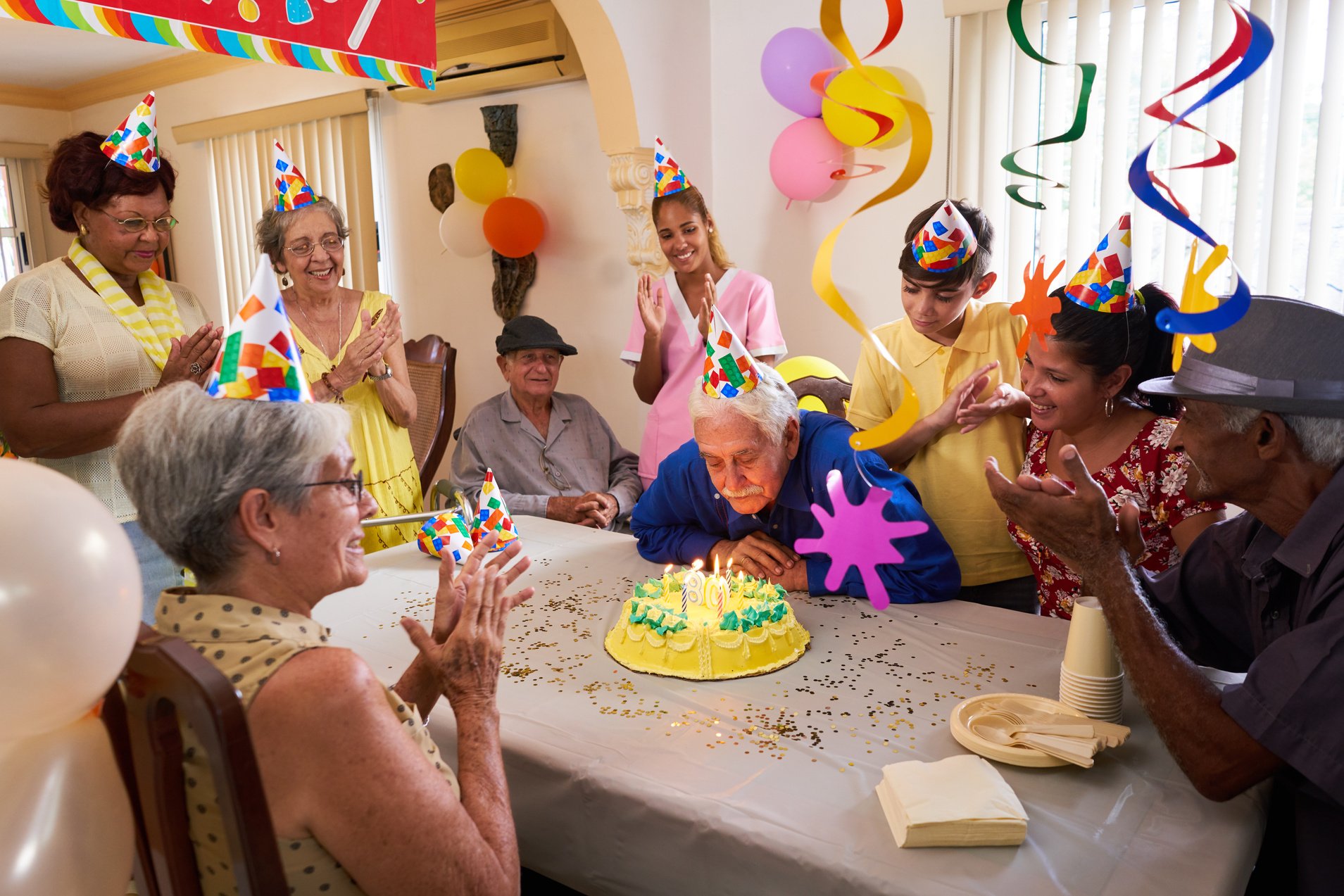 Family Reunion for Birthday Party Celebration in Retirement Home